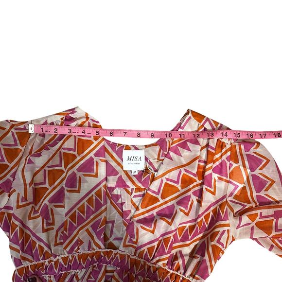 MISA Los Angeles Rana Dress Pink Orange Geo Mini Long Sleeve Women’s M NWT - Picture 10 of 12